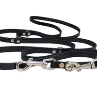 6 Way Euro Leather Dog Leash Medium Breeds, Adjustable Lead Black 60"-110" Long, 1/2" Wide (12 mm)