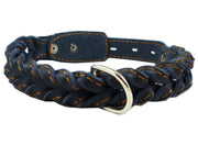 Genuine Leather Braided Dog Collar 11"-14" Neck, 7/8" Wide, Black