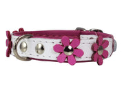 Real Leather Daisy Flowers Dog Collar White/Pink