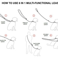 1.25" Wide Cotton Web 6-Way European Multi-functional Dog Leash Adjustable Lead 45"-78" Long XLarge