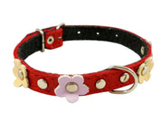 Genuine Leather Designer Dog Collar Daisy Studs 11.5" x1/2" Wide Fits 8"-10" Neck Yorkshire, Puppies