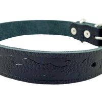 Tooled Genuine Leather Dog Collar Black Medium. Fits 13"-17" Neck