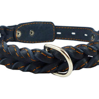 Genuine Leather Braided Dog Collar 17"-21" Neck, 1" Wide, Black