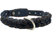 Genuine Leather Braided Dog Collar 17"-21" Neck, 1" Wide, Black