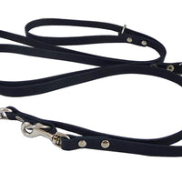 Black 6 Way Euro Leather Dog Leash, Adjustable Lead 49"-94" Long, 1/2" Wide (12 mm) for Medium Dogs