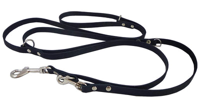 Black 6 Way Euro Leather Dog Leash, Adjustable Lead 49