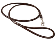 Round Genuine Rolled Leather Dog Leash 52" Long 3/8" Wide Brown for Medium Breeds
