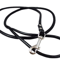 Round Genuine Rolled Leather Dog Leash 52" Long 3/8" Wide Black for Medium Breeds