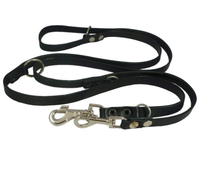 Dogs My Love Black 6 Way Euro Leather Dog Leash, Adjustable Lead 49