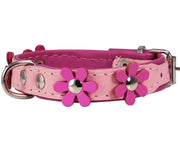 Real Leather Daisy Flowers Dog Collar Pink/Baby-Pink