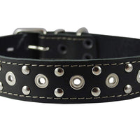 Genuine Leather Studded Dog Collar 22"x1" Black Fits 15"-19.5" Neck