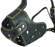 Black Genuine Leather Cage Basket Secure Dog Muzzle for Rottweiler(Circumf 14.7", Snout Length 3.5")