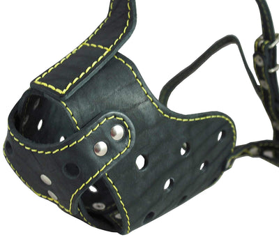 Black Genuine Leather Cage Basket Secure Dog Muzzle for Rottweiler(Circumf 14.7