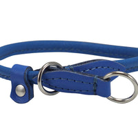 Dogs My Love Round High Quality Genuine Rolled Leather Choke Dog Collar Blue