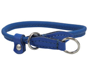 Dogs My Love Round High Quality Genuine Rolled Leather Choke Dog Collar Blue