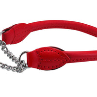 Rolled Genuine Leather Martingale Dog Collar Choker Red 7 Sizes