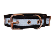 Cotton Web/Leather Reflective Dog Collar 24" Long 1.5" Wide Fits 16"-22" Neck, Pitbull, Cane Corso