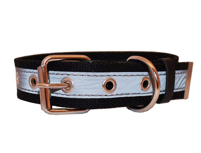 Cotton Web/Leather Reflective Dog Collar 24