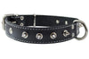 Real Leather Black Spiked Dog Collar Spikes, 1.25" Wide. Fits 15.5"-20" Neck, Medium Breeds