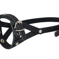 Adjustable Leather Loop Bite Bark Control Easy Fit Dog Muzzle Black. Fits 8"-10" Snout.