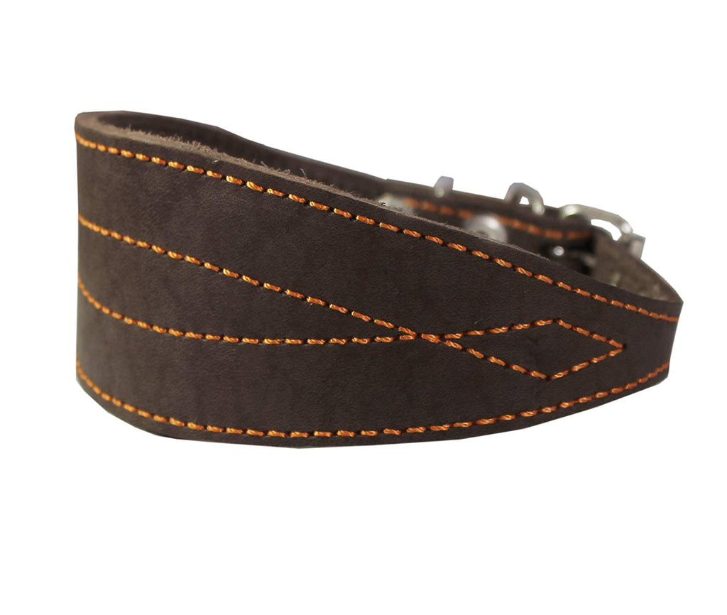Brown Real Leather Tapered Extra Wide Whippet Dog Collar 2" Wide, Fits 11.5"-15" Neck, Medium