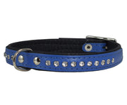 Dogs My Love Rhinestone Genuine Leather Dog Collar Blue