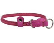 Round High Quality Genuine Rolled Leather Choke Dog Collar Pink