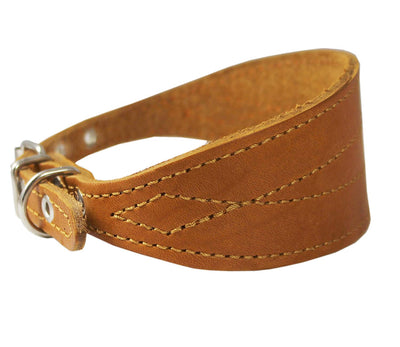 Tan Real Leather Tapered Extra Wide Whippet Dog Collar 2