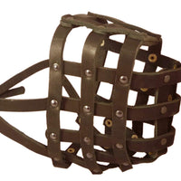 Real Leather Dog Basket Muzzle #115 Brown (Circumf 18", Snout Length 4.7") XXLarge