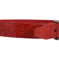 Genuine Tooled Leather Dog Collar Hunting Pattern Red 3 Sizes