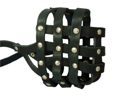 Real Leather Dog Basket Muzzle #107 Black - Pit Bull, AmStaff (Circumference 12