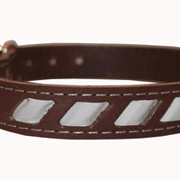 Genuine Leather Reflective Dog Collar 24"x1" Brown Fits 17"-21.5" Neck