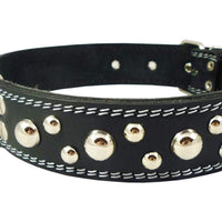 Dogs My Love Genuine 1.6" Wide Thick Leather Studded Dog Collar Black. Fits 19"-23" Neck