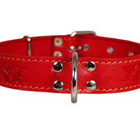 Dogs My Love Genuine Leather Dog Collar 1.25"x22" Fits 15"-20" Neck, Red, German Shepherd