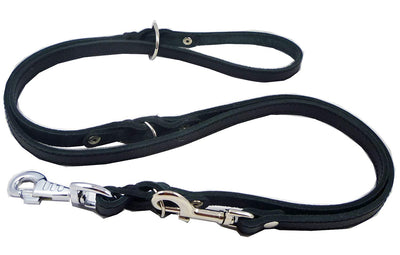 6 Way Multifunctional Leather Dog Leash Braided Adjustable Lead Black 42