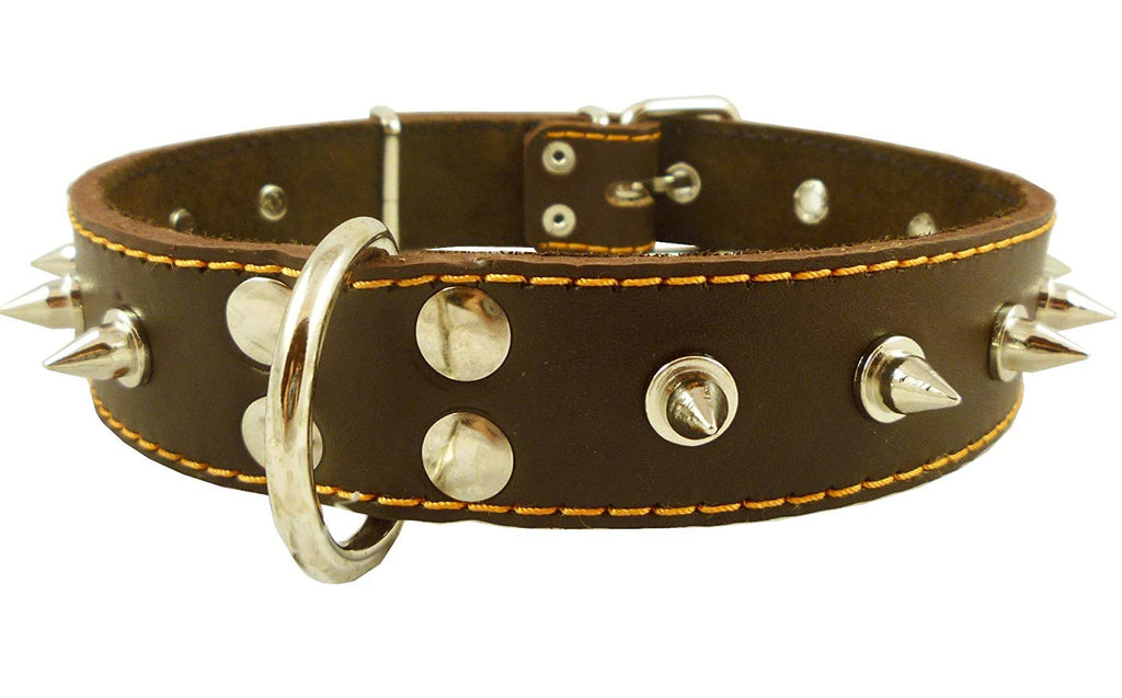 Dogs My Love Real Leather Brown Spiked Dog Collar Spikes Wide