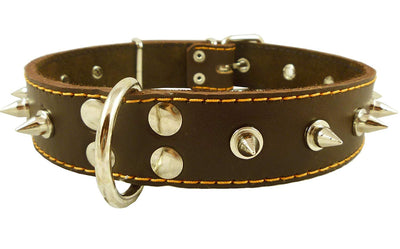 Dogs My Love Real Leather Brown Spiked Dog Collar Spikes 1.5