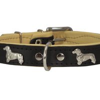 Real Leather Soft Leather Padded Dog Collar Dachshund Brown/Beige