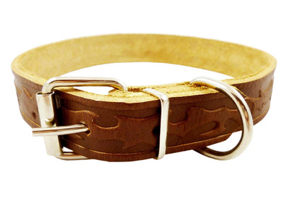 Tooled Genuine Leather Dog Collar, Medium. Fits 13