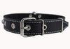 Black Genuine 1" Wide Thick Leather Studded Dog Collar. Fits 14"-17" Neck, Medium Breeds.