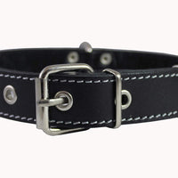 Black 1.25" Wide Thick Real Leather Studded Dog Collar. Fits 15"-20" Neck, Medium Breeds.