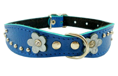 Blue Genuine leather Designer Dog Collar 11