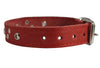 Genuine Leather Studded Dog Collar, Red, 1" Wide. Fits 13"-17.5" Neck Size