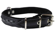 Genuine Leather Braided Dog Collar, Black 1" Wide. Fits 14"-18" Neck.