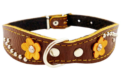 Brown Genuine leather Designer Dog Collar 14.5