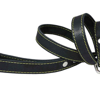 4' Classic Genuine Leather Dog Leash 1" Wide for Largest Breeds Black