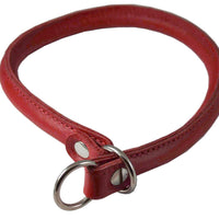 Round Genuine Rolled Leather Choke Dog Collar 19" Long Red
