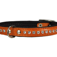 Dogs My Love Rhinestone Genuine Leather Dog Collar Orange