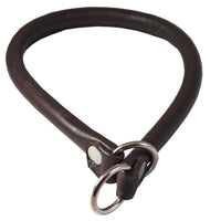 Round Genuine Rolled Leather Choke Dog Collar 19" Long Brown