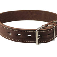 Thick Genuine Real Leather Spiked Dog Collar 1.5" Wide Brown Sized to Fit 18"-22.5" Neck